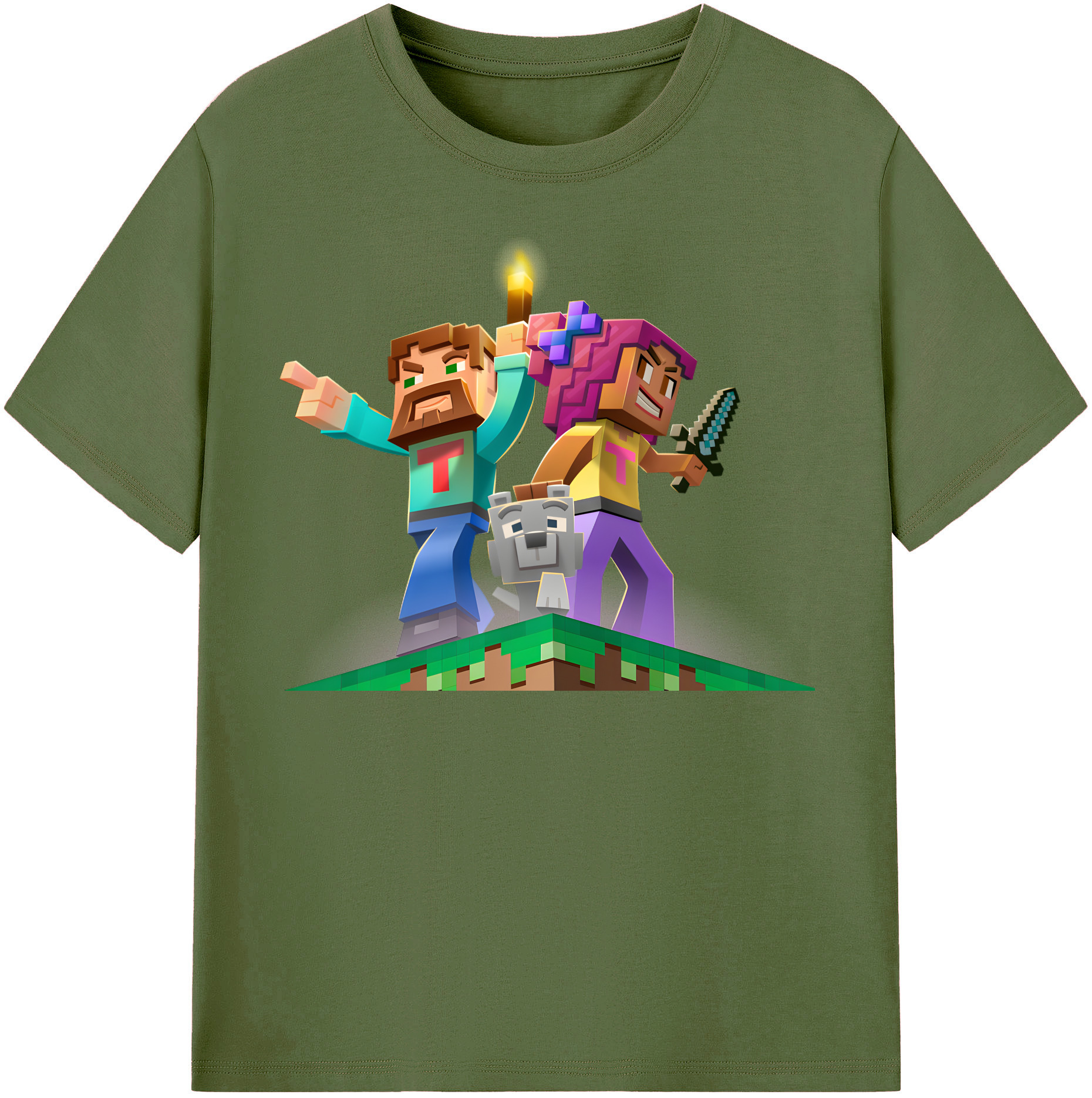 （画像用） マインクラフト ブロックの世界 Minecraft MC Block world 綿100％半袖Tシャツ（フロントプリント）
